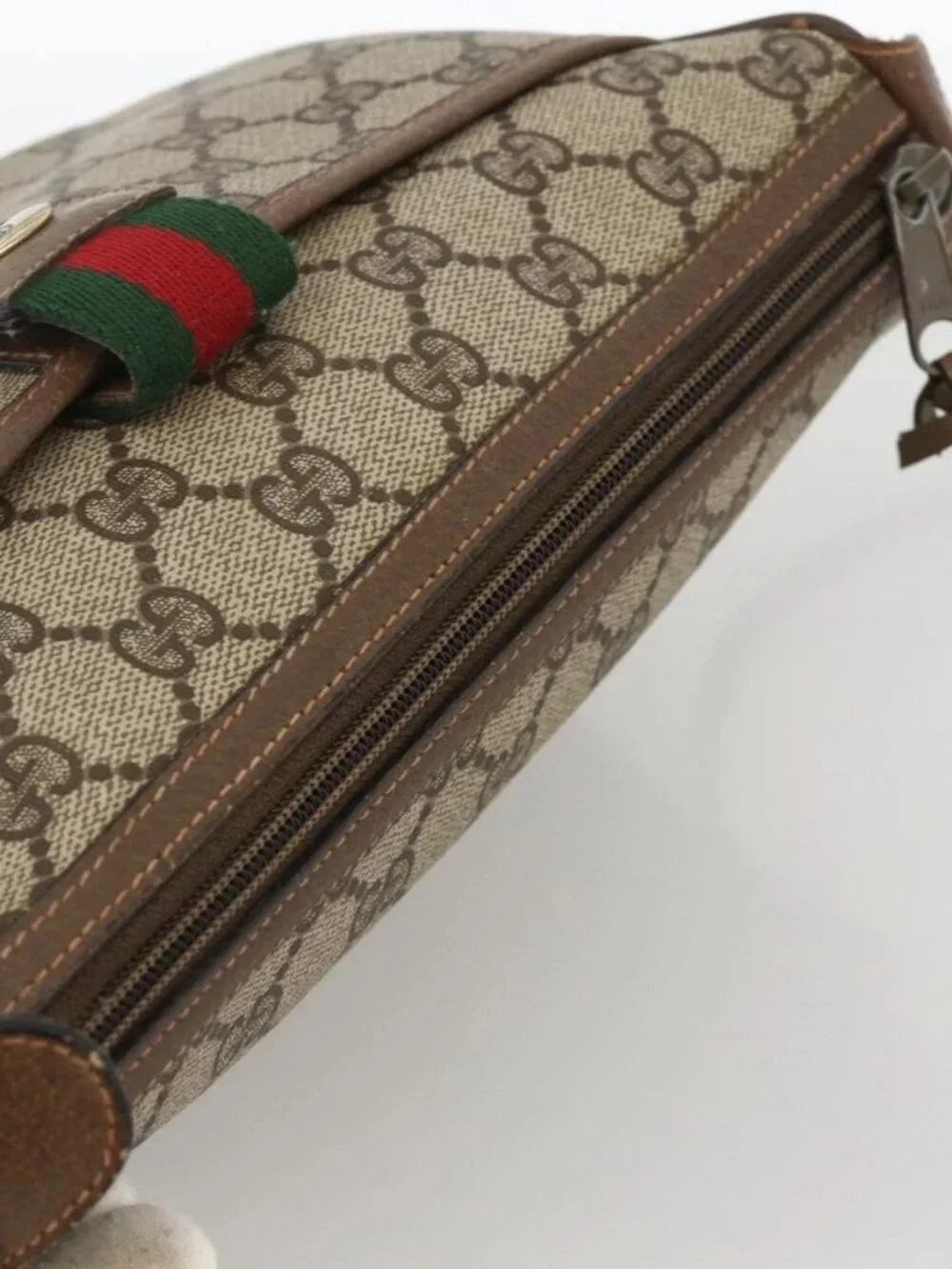 GUCCI GG Supreme Web Sherry Line Bag PVC Beige Gold 89 02 032 Auth YKZ450